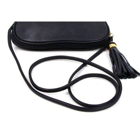TIGNANELLO BLACK GENUINE LEATHER TASSEL CROSSBODY SHOULDER BAG HANDBAG PURSE - Picture 8 of 16